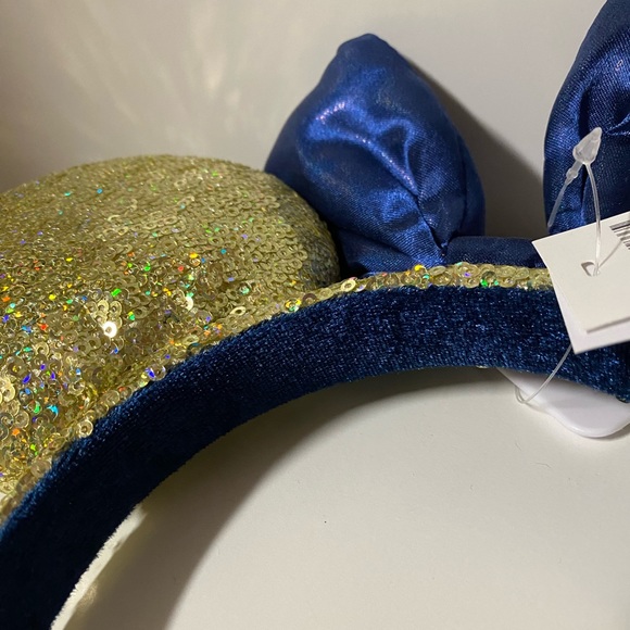 Disney Minnie Ear Headband 50th Anniversary Gold Sequin With EARidescent Blue - Picture 7 of 12